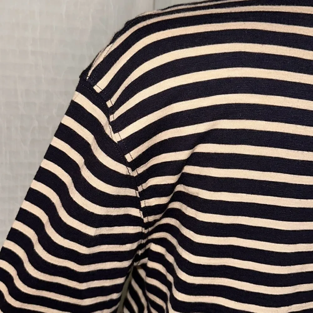 J. Crew S Authentic Knit Goods Navy Cream Striped Long Sleeve Crewneck Cotton T
